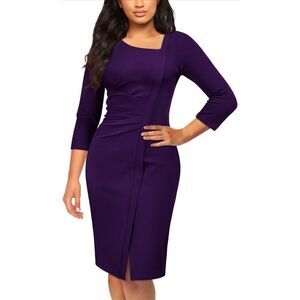 NEW 50s Vintage Classy V-Neck Stretch Career Wrap Bodycon Dress XL